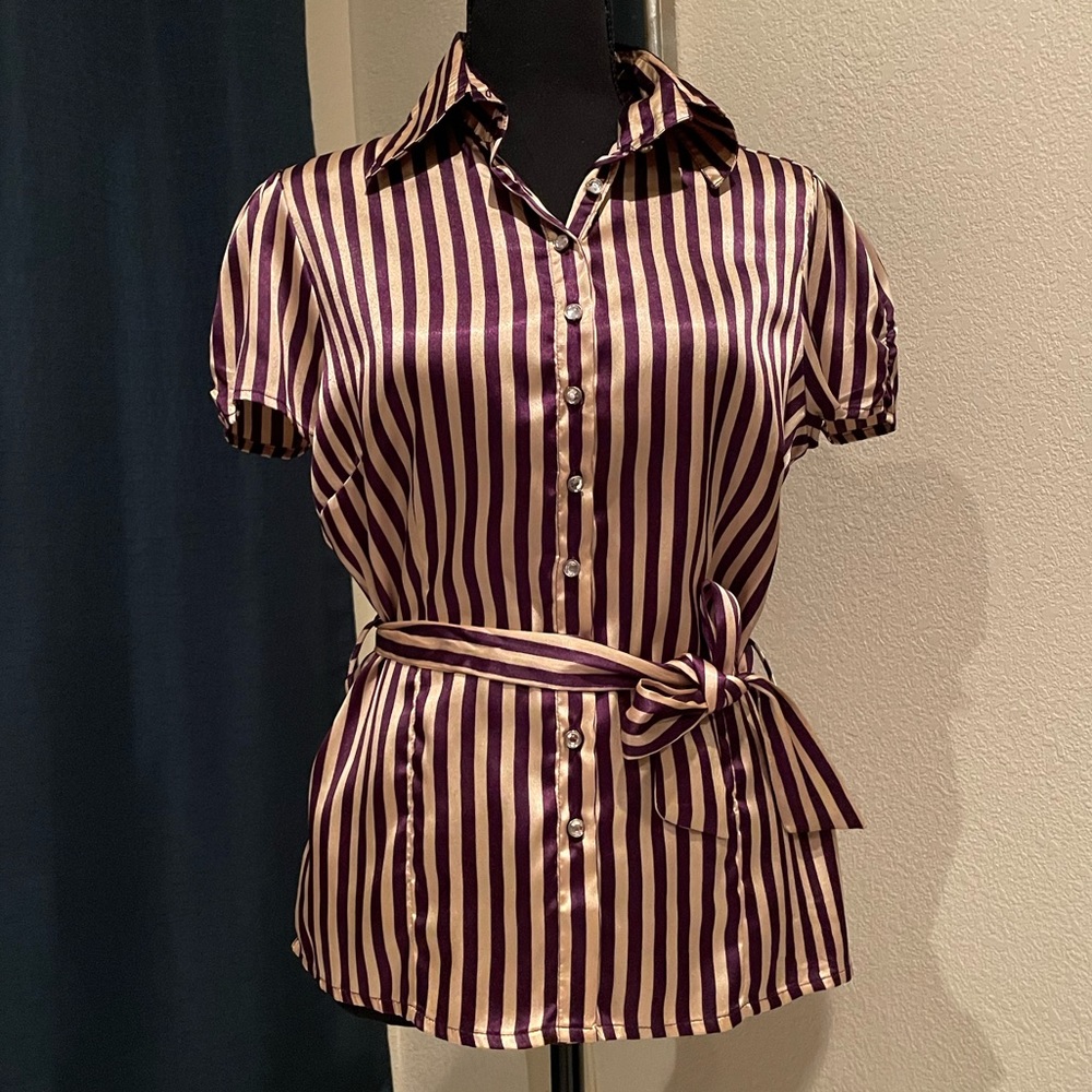 Satin Striped Button Down Blouse